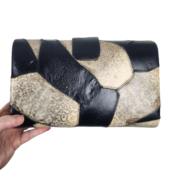 Vintage Genuine Frogskin Leather Hardshell Patchwork Shoulder Bag Purse - Picture 4 of 10